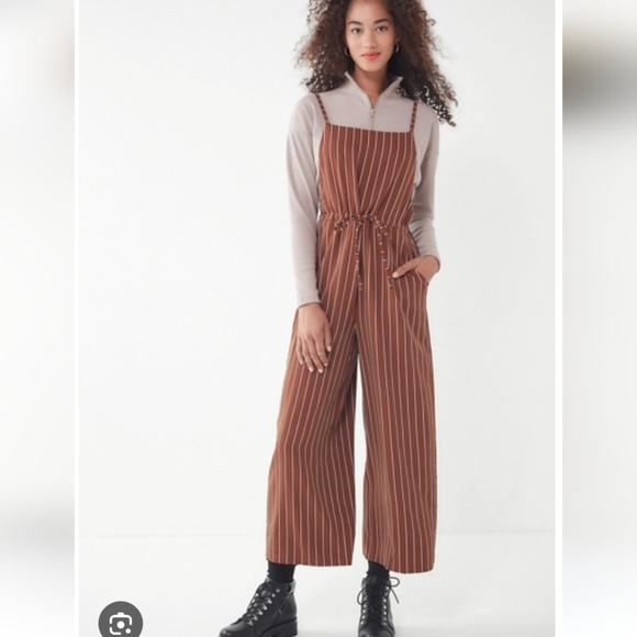 Urban Outfitters Pants - UO Urban Outfitters Brown Striped Square Neck Wide-leg Jumpsuit Small Tie Waist